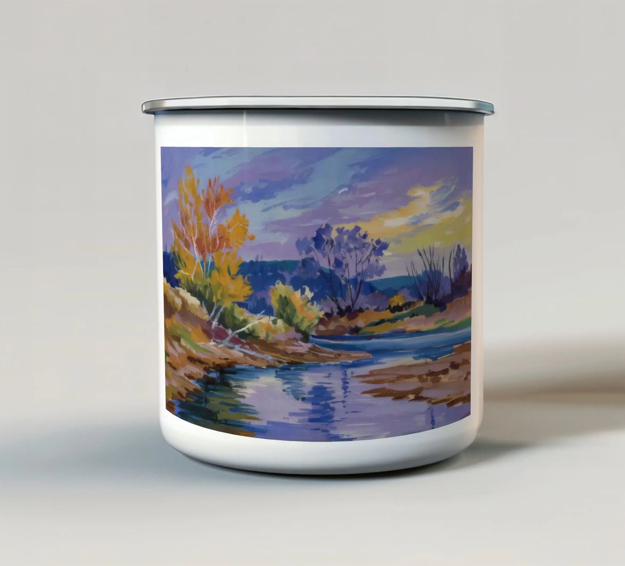 Tramonto sul fiume Ambra tazza in smalto da Celestial Harmony