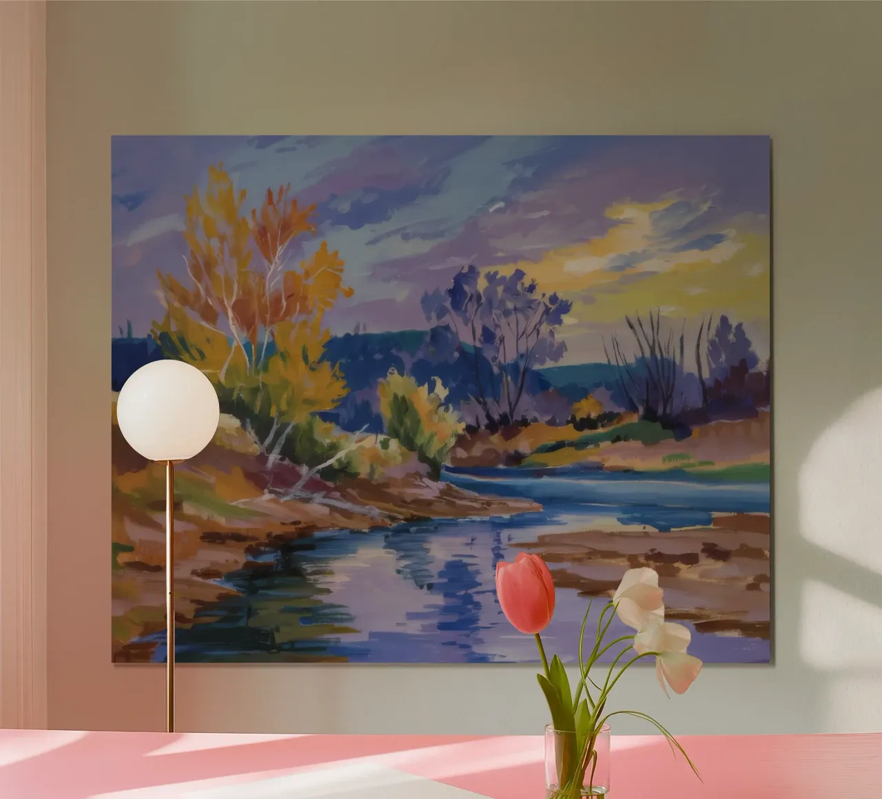 Tramonto sul fiume Ambra poster con telaio in alluminio da Celestial Harmony