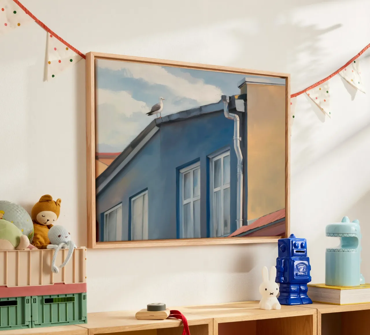 Ceruleummuur overpeinzing canvas met Baklijst van Opal Strokes
