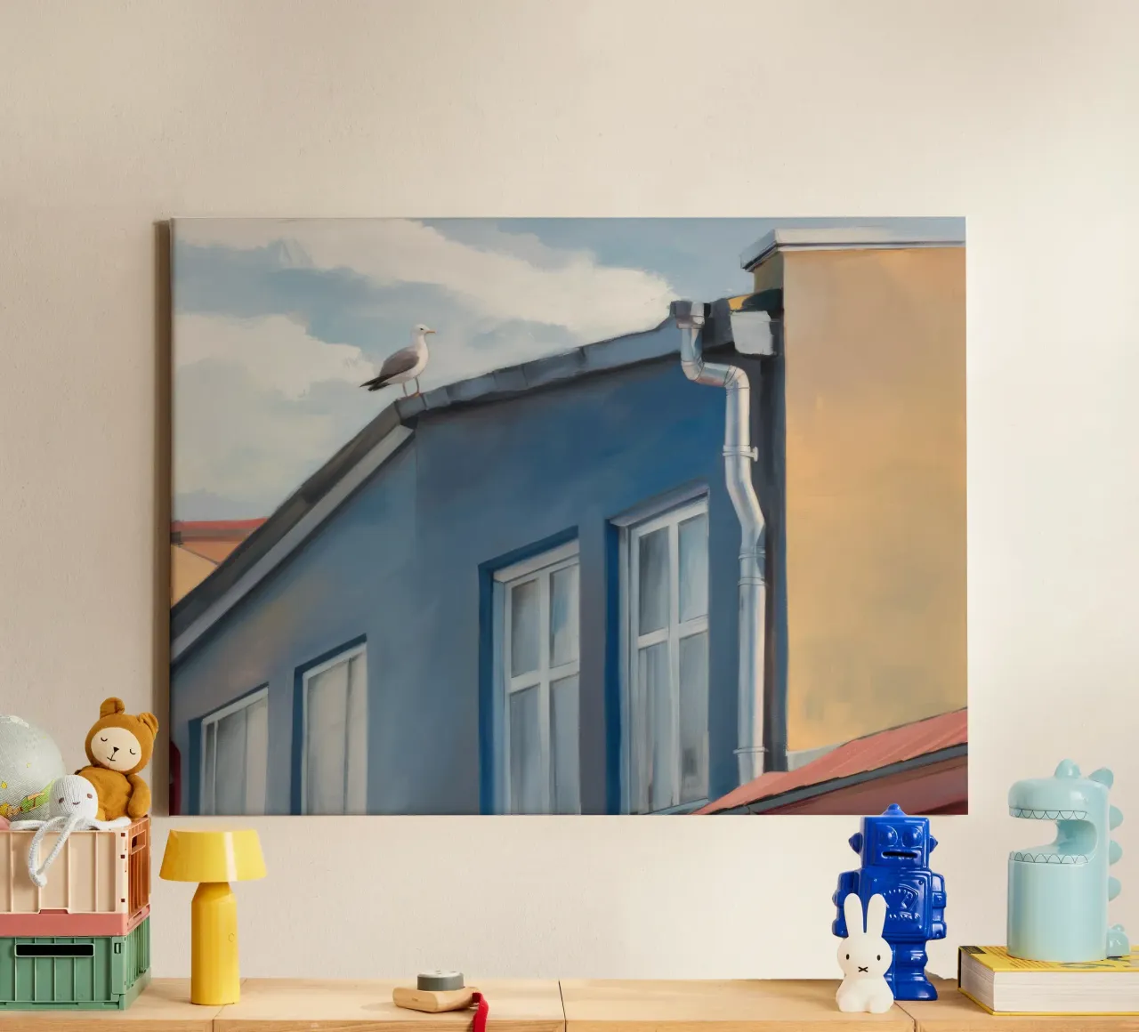 Ceruleummuur overpeinzing canvas met Baklijst van Opal Strokes