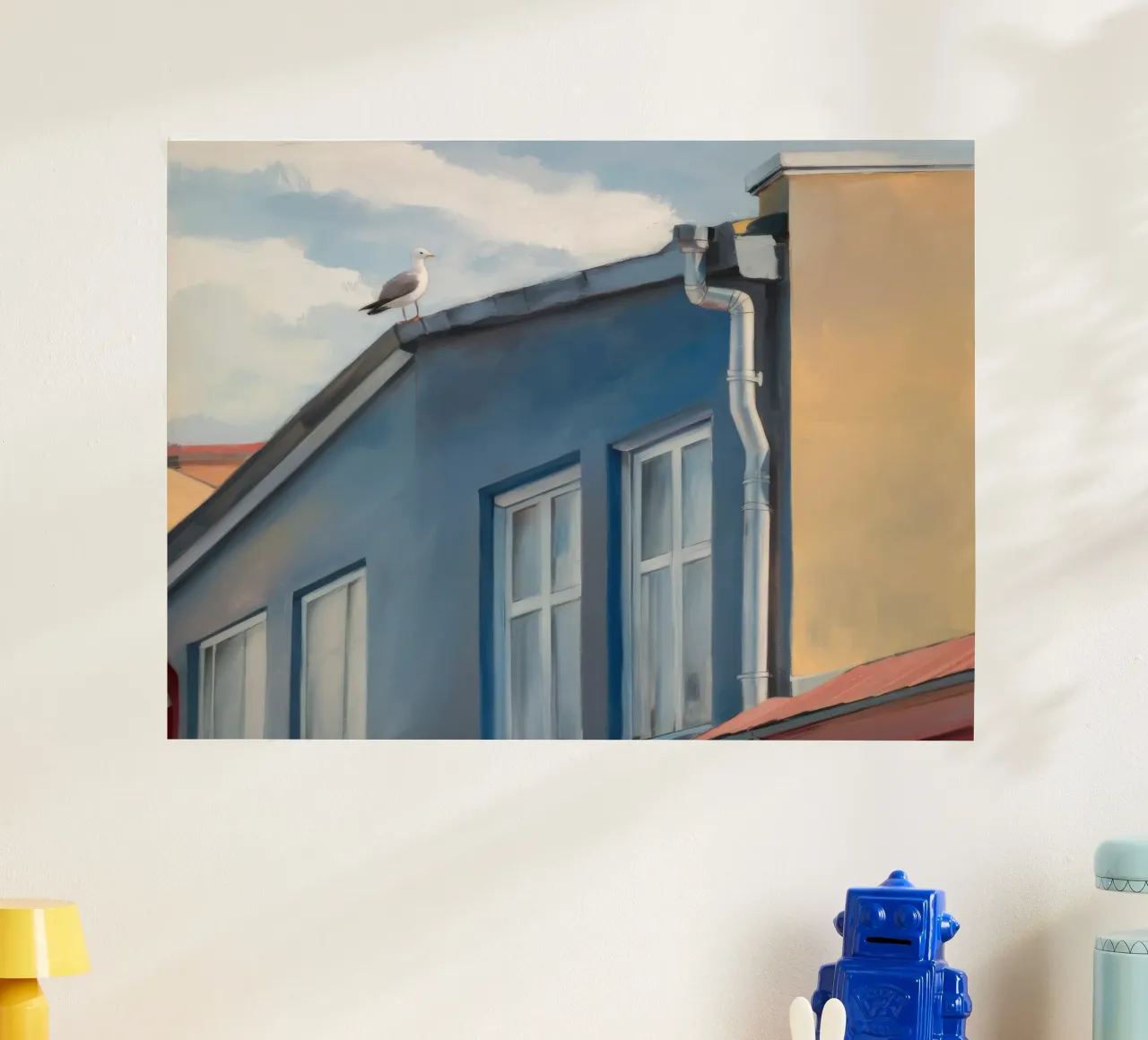 Contemplazione della parete cerulea poster con telaio in legno da Opal Strokes