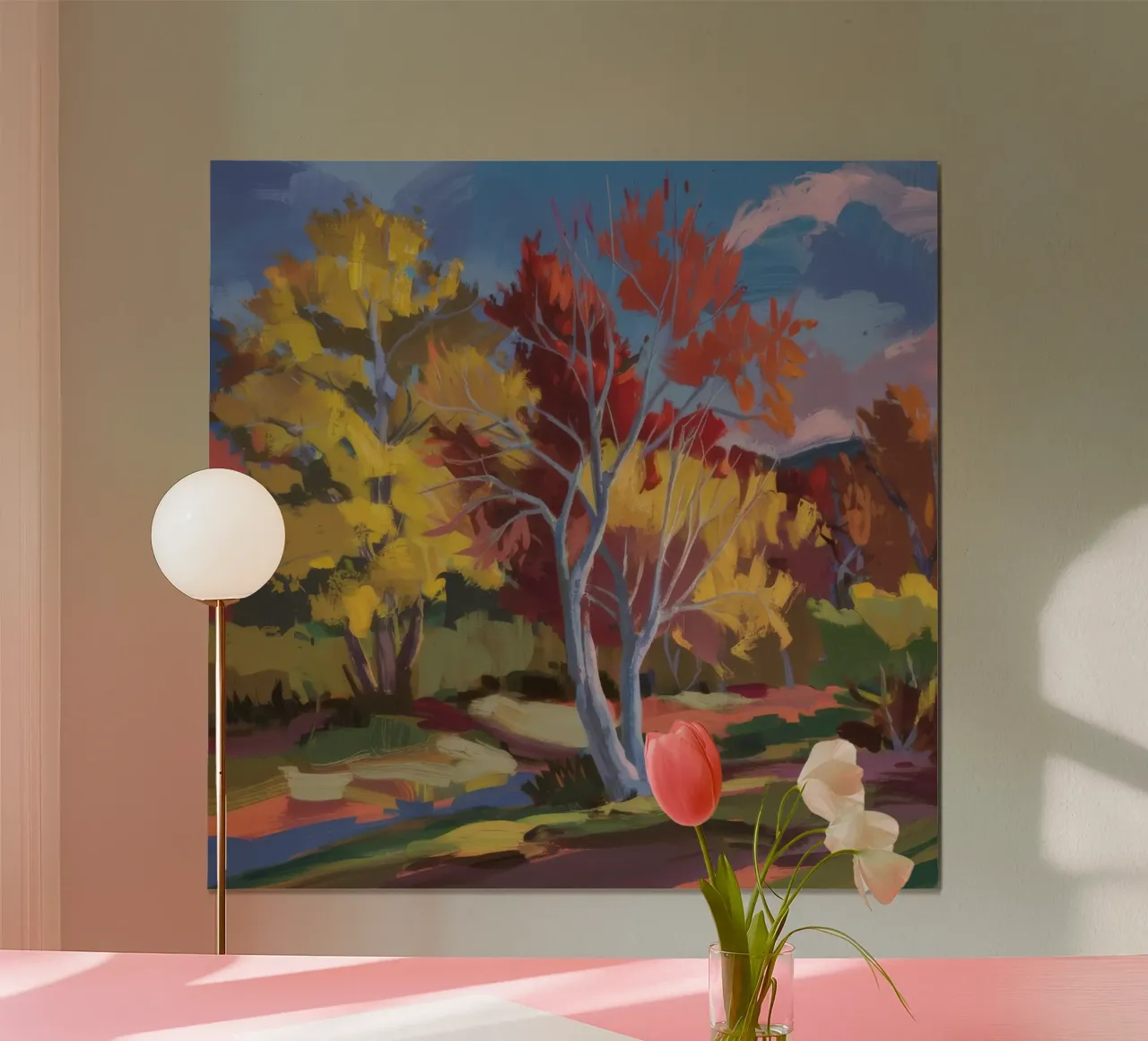 Passaggio d'autunno infuocato poster con telaio in alluminio da Celestial Harmony