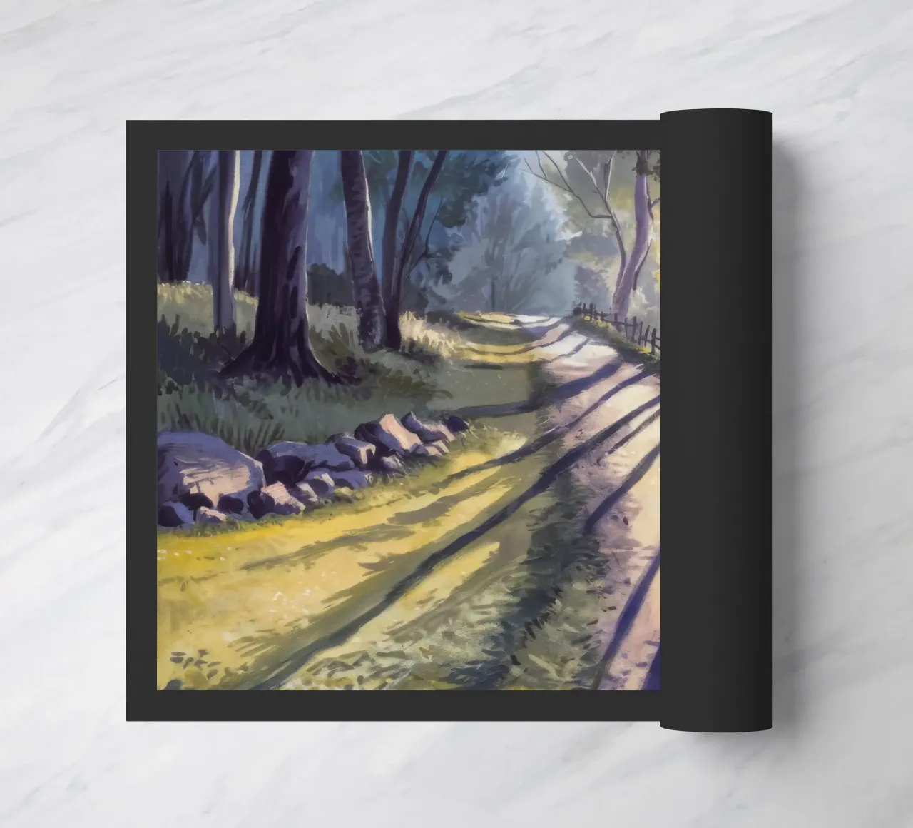 Sun Dappled Forest Path doormat by Opal Strokes