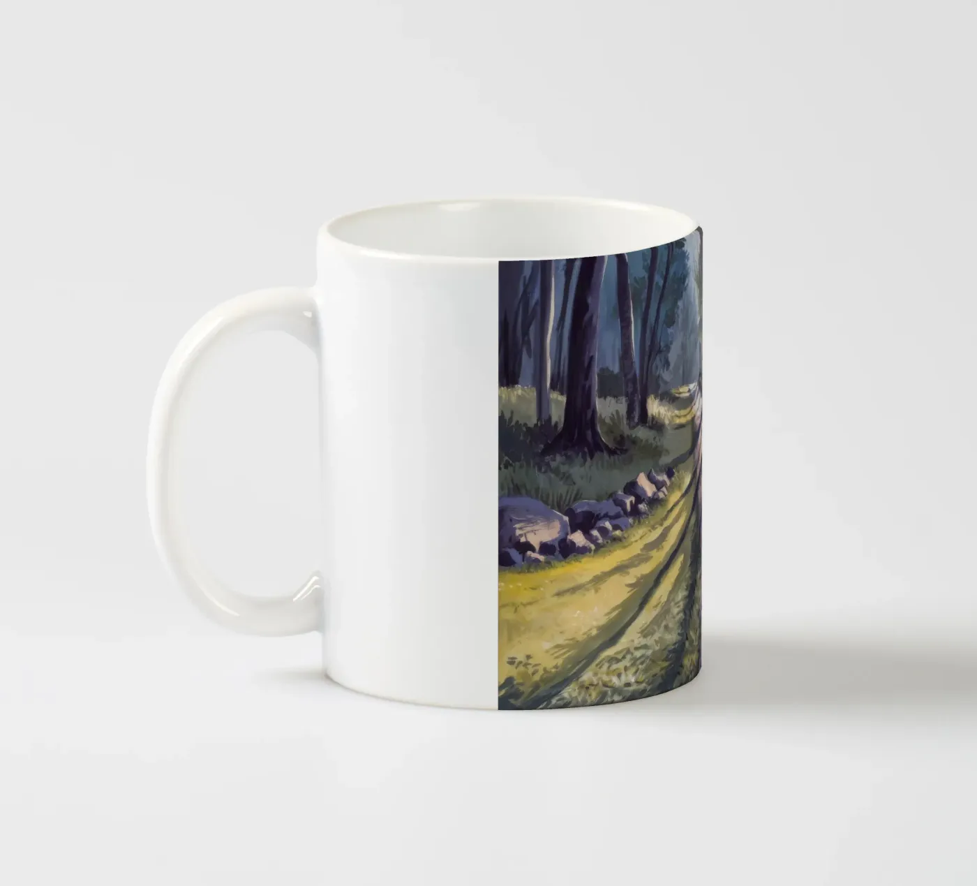 Sun Dappled Forest Path ceramic mug by Opal Strokes
