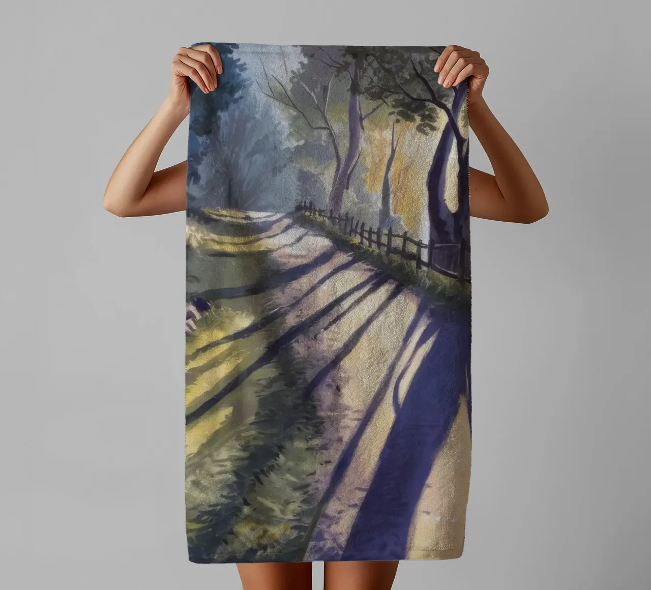 Sun Dappled Forest Path towel by Opal Strokes