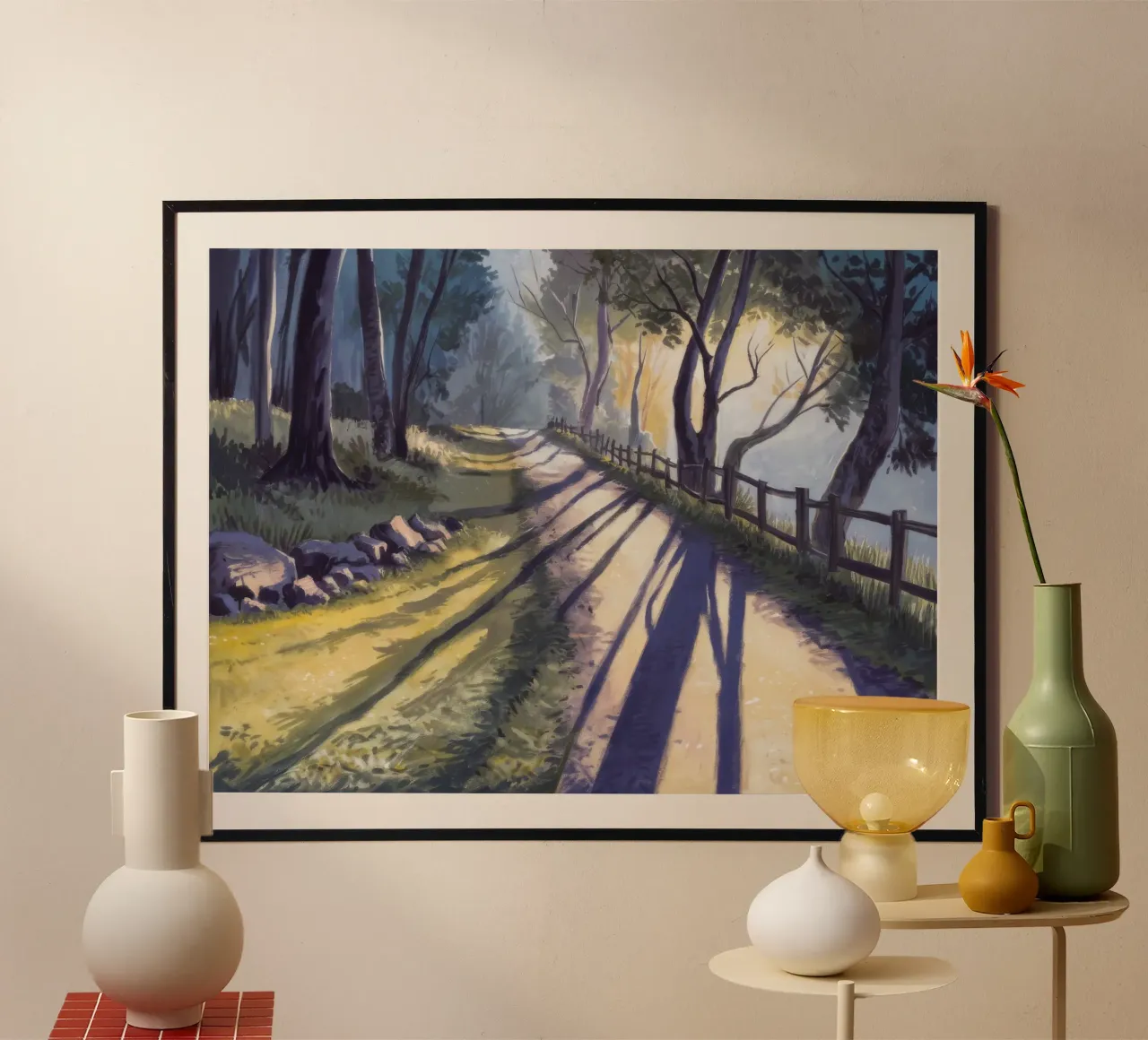 Sentiero forestale punteggiato di sole poster da Opal Strokes