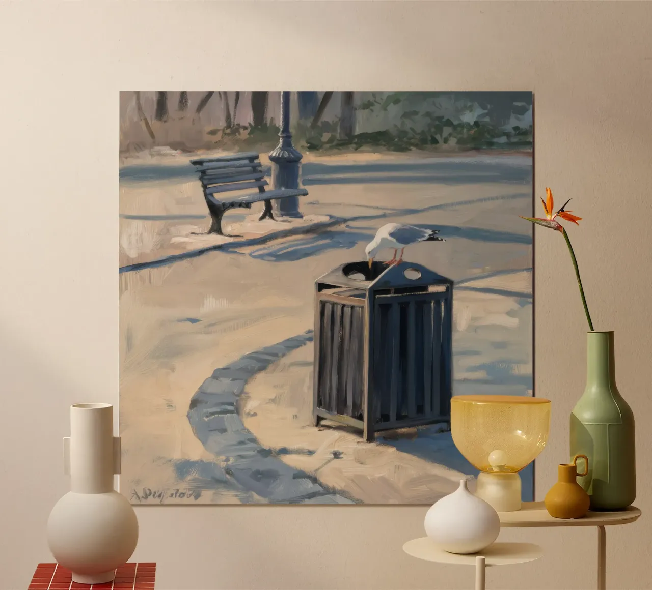 Recipiente per rifiuti urbani poster con telaio in legno da Opal Strokes