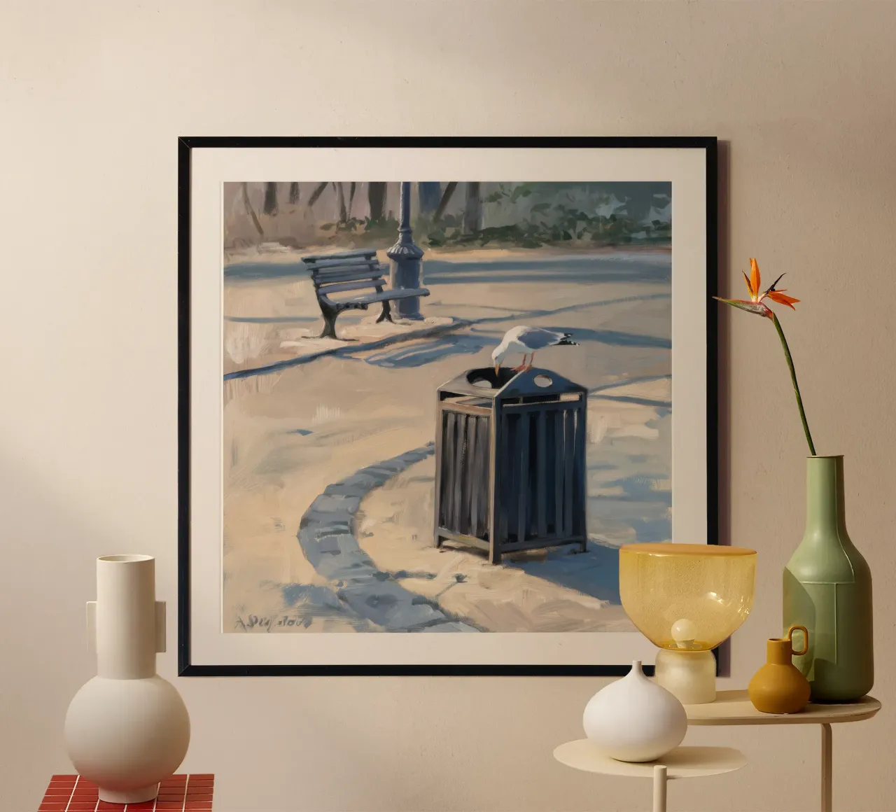 Recipiente per rifiuti urbani poster con telaio in legno da Opal Strokes