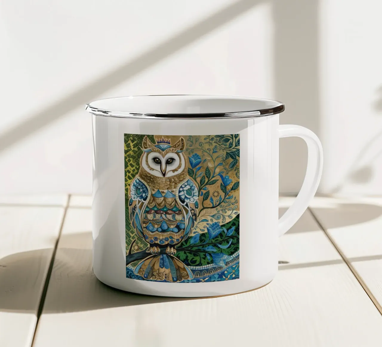 Gufo ornato Saggezza tazza in smalto da Dream Spectrum