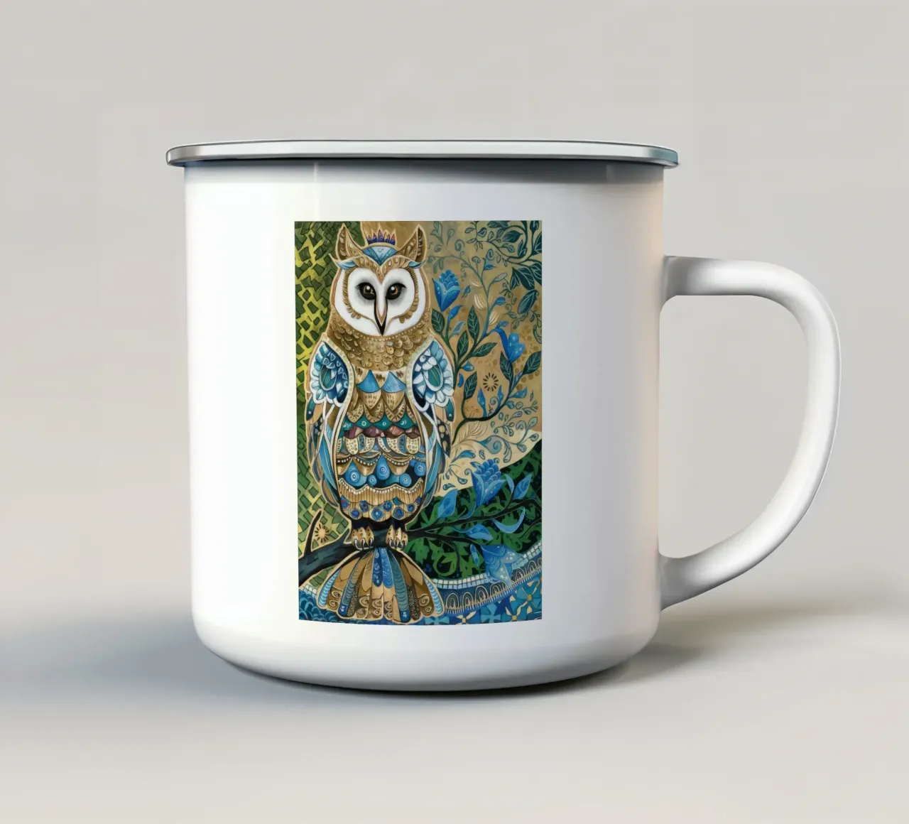 Gufo ornato Saggezza tazza in smalto da Dream Spectrum