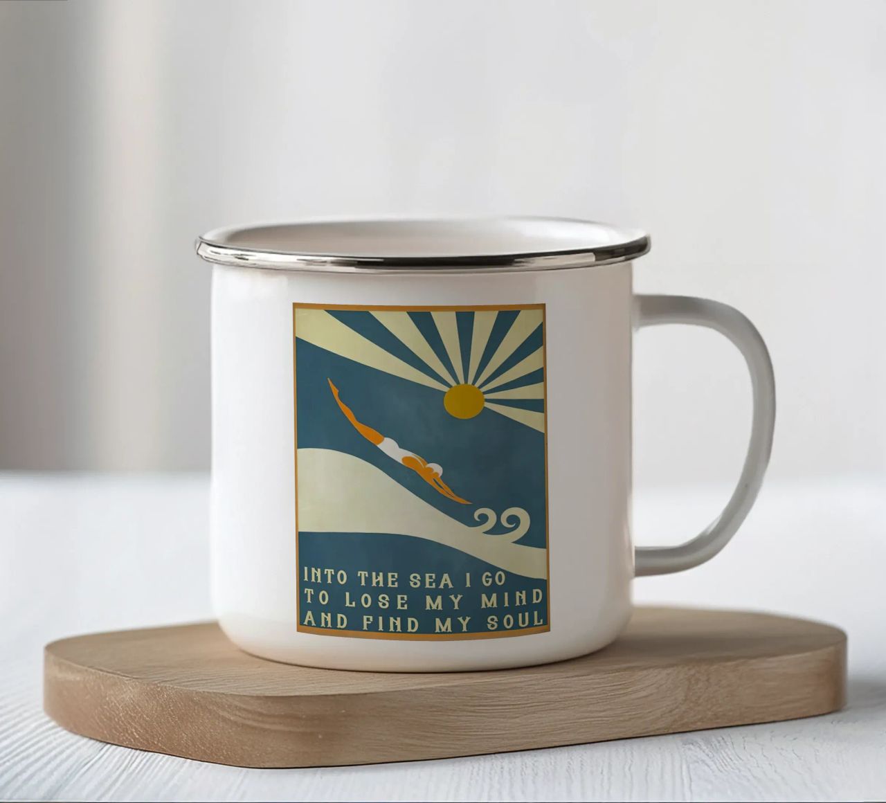 Ich gehe ins Meer, um meinen Verstand zu verlieren und meine Seele zu finden Emaille Tasse von Christopher shop