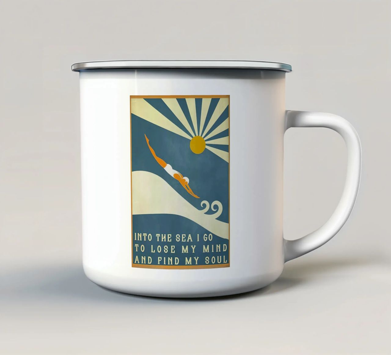 Ich gehe ins Meer, um meinen Verstand zu verlieren und meine Seele zu finden Emaille Tasse von Christopher shop