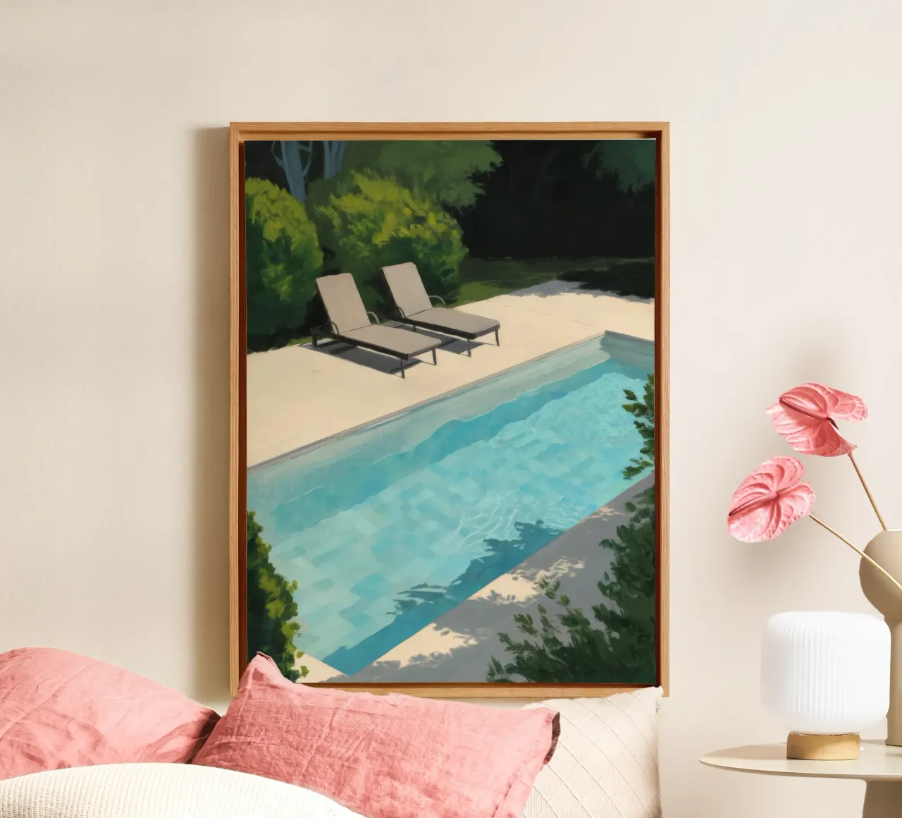 Droom aan het zwembad canvas met Baklijst van Opal Strokes