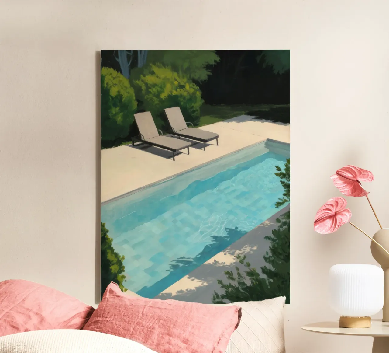 Droom aan het zwembad canvas met Baklijst van Opal Strokes