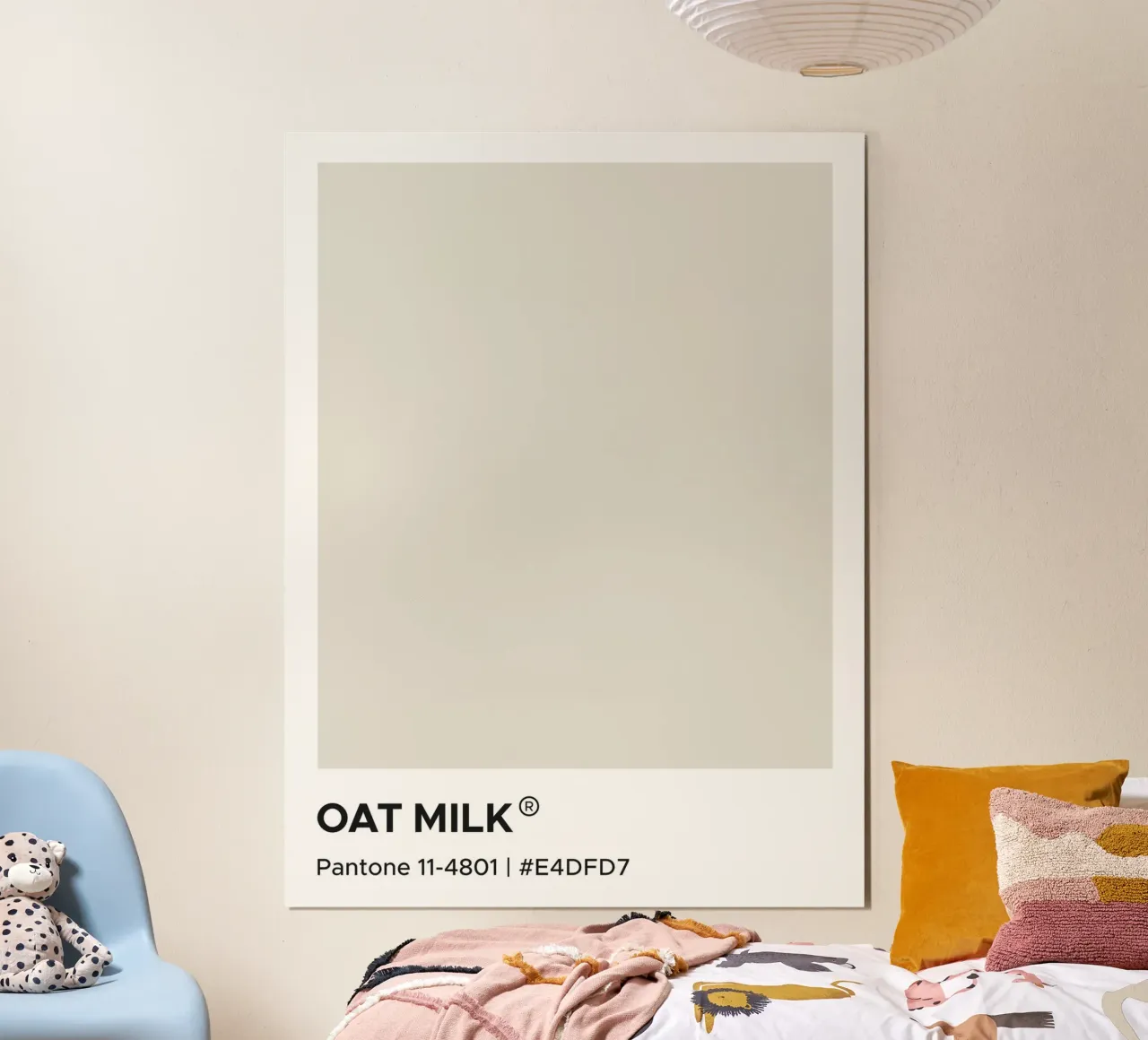 Latte d'avena Pantone poster con telaio in legno da Paigaam Studio