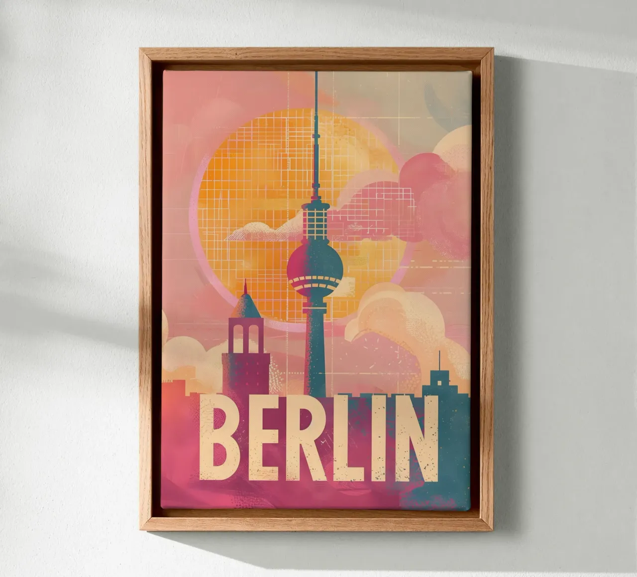 Poster di viaggio artistico sullo skyline di Berlino tela con Cornice a cassetta da Vintage Travel Art