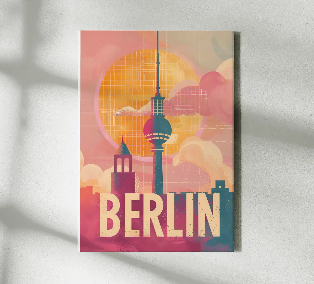 Poster di viaggio artistico sullo skyline di Berlino tela con Cornice a cassetta da Vintage Travel Art