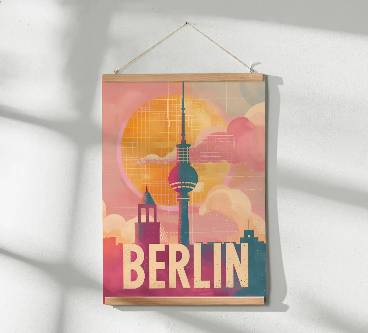 Poster di viaggio artistico sullo skyline di Berlino poster con telaio in plastica da Vintage Travel Art
