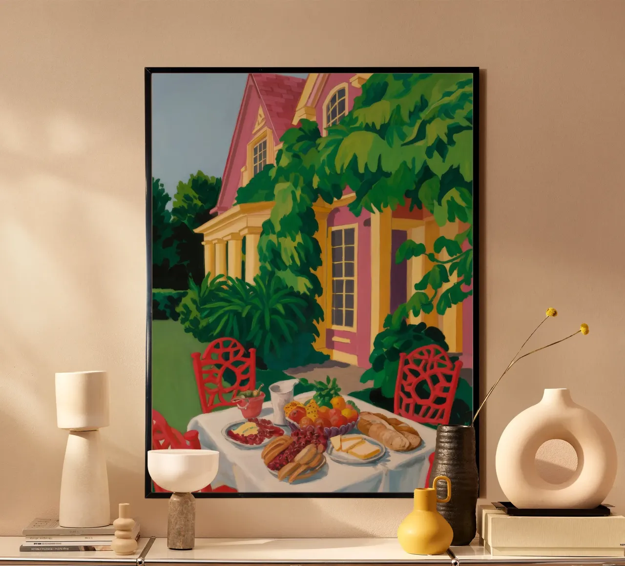 Pranzo nel giardino delle coccinelle poster con telaio in alluminio da Silk Palette