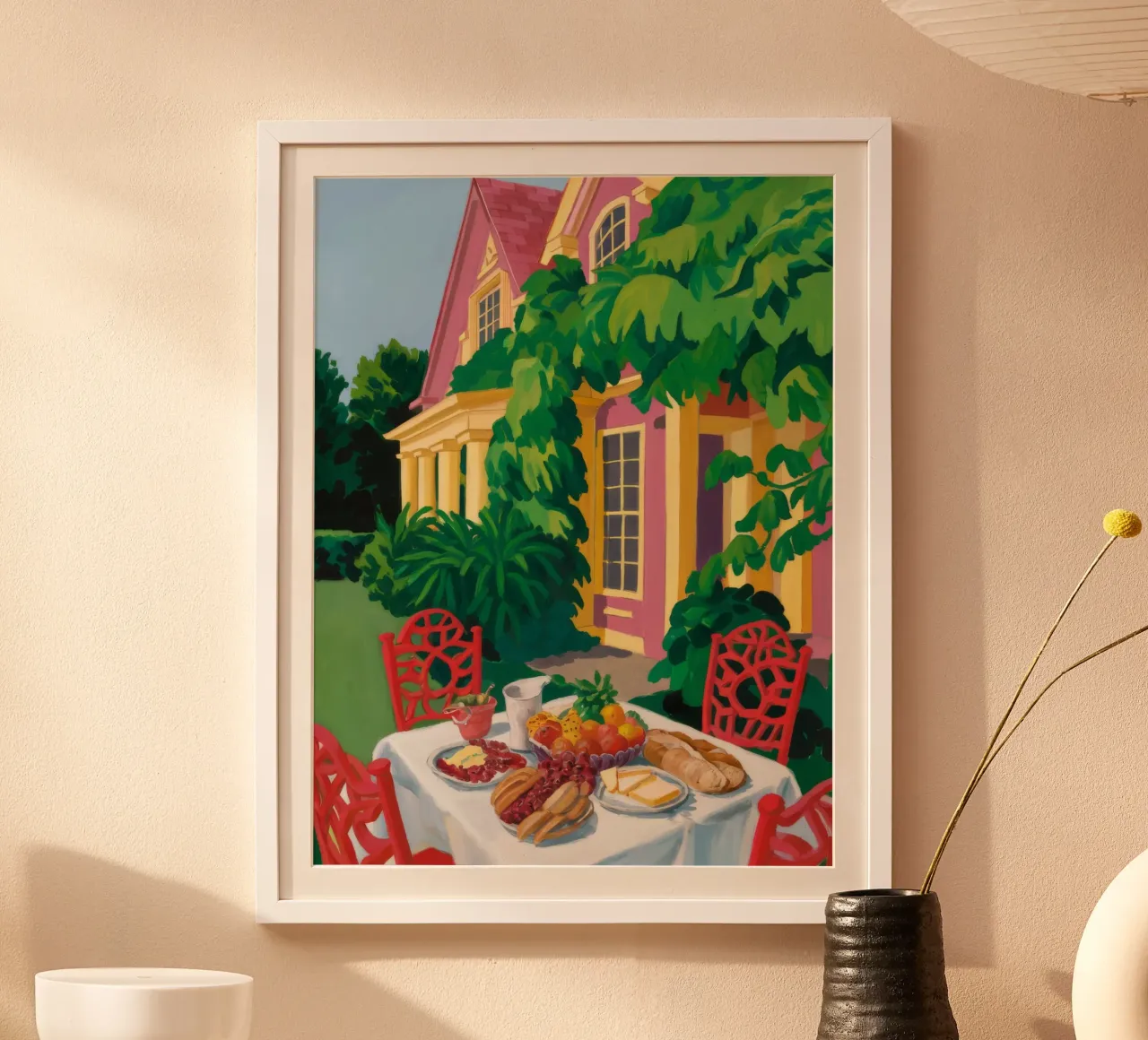 Pranzo nel giardino delle coccinelle poster con telaio in alluminio da Silk Palette