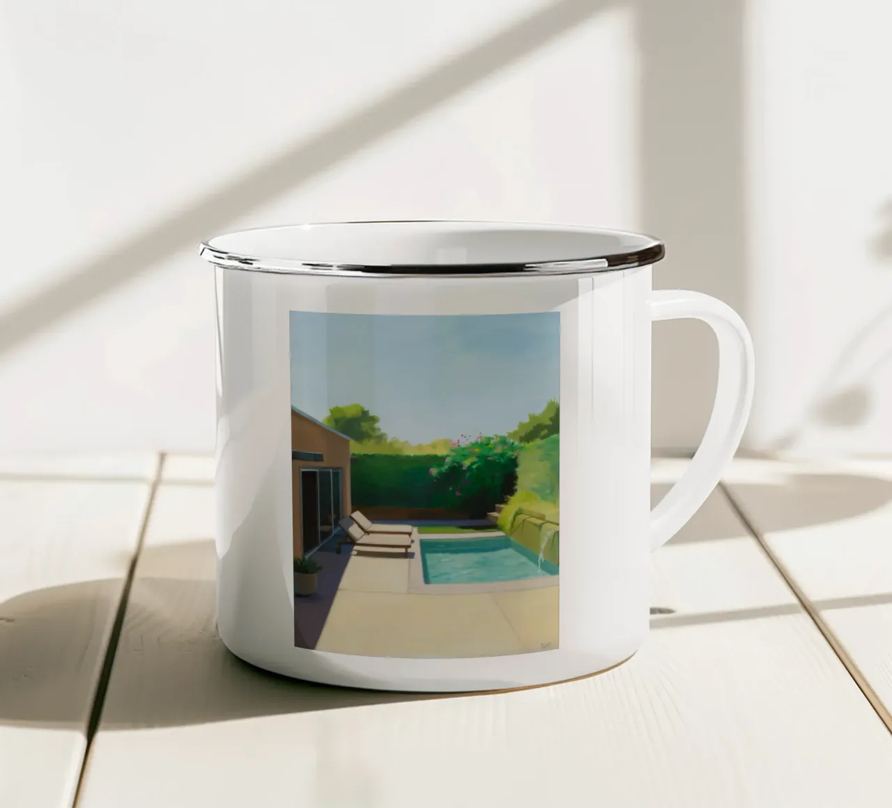 Oasi di giardino suburbana tazza in smalto da Opal Strokes