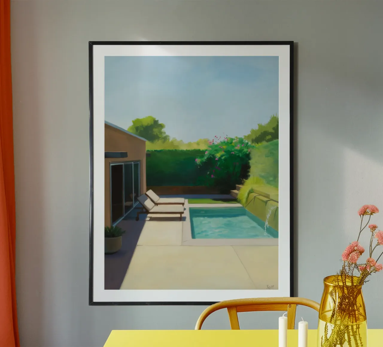 Oasi di giardino suburbana poster con telaio in legno da Opal Strokes
