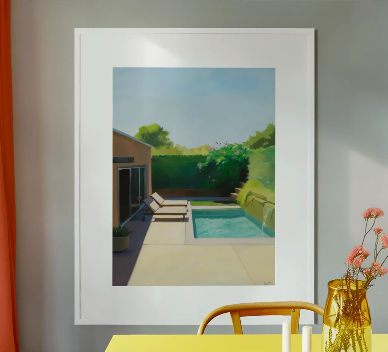 Oasi di giardino suburbana poster con telaio in legno da Opal Strokes