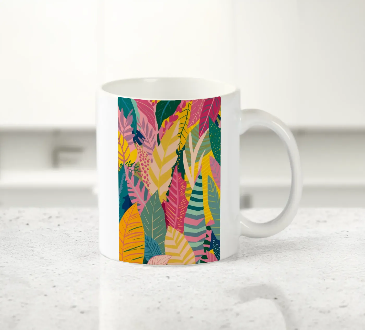 Vibrant Leaf Pattern ceramic mug by Silk Palette