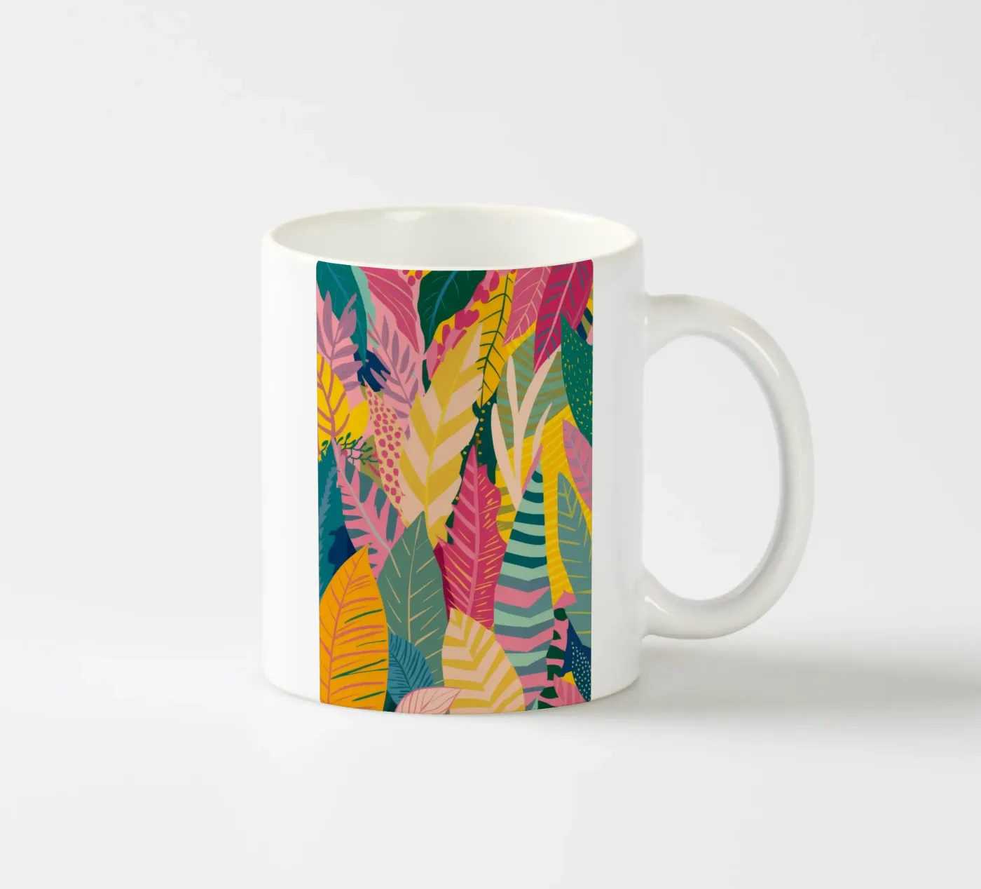 Vibrant Leaf Pattern ceramic mug by Silk Palette