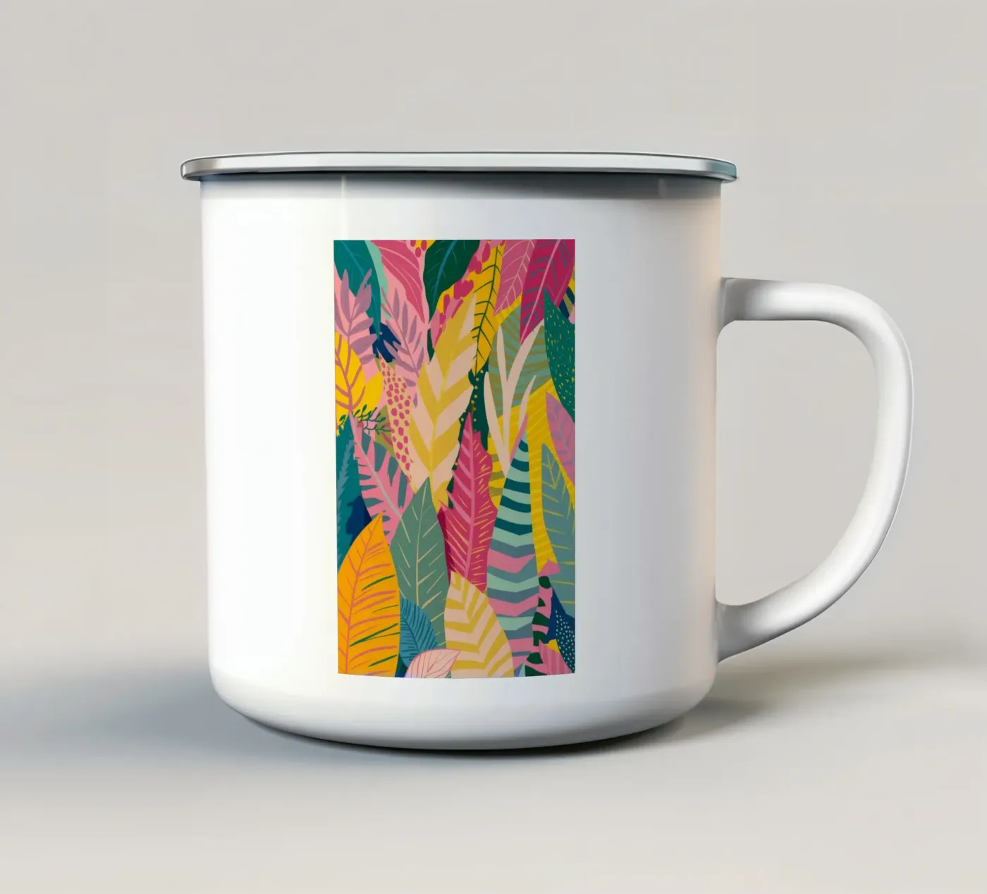 Vibrant Leaf Pattern enamel mug by Silk Palette