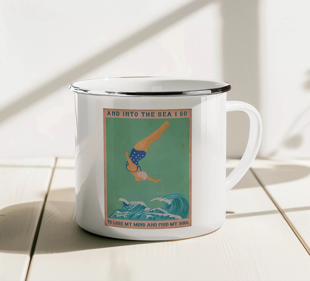 Ich gehe ins Meer, um meinen Verstand zu verlieren und meine Seele zu finden Emaille Tasse von Christopher shop