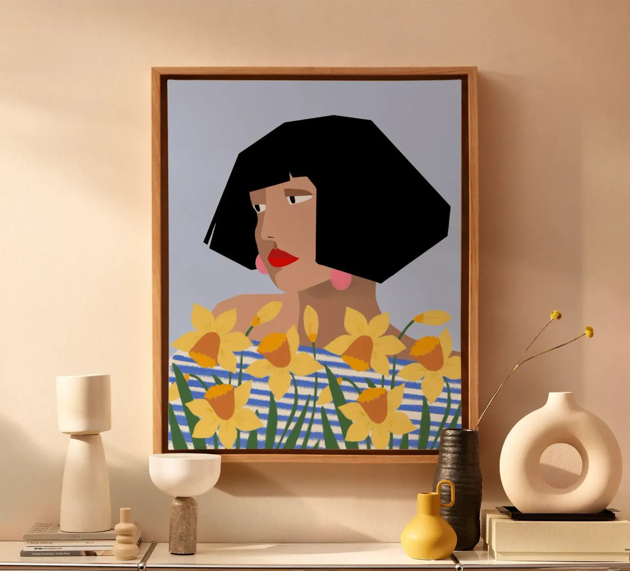 Girl with Daffodils tela con Cornice a cassetta da Isabel Junghans-Bichler