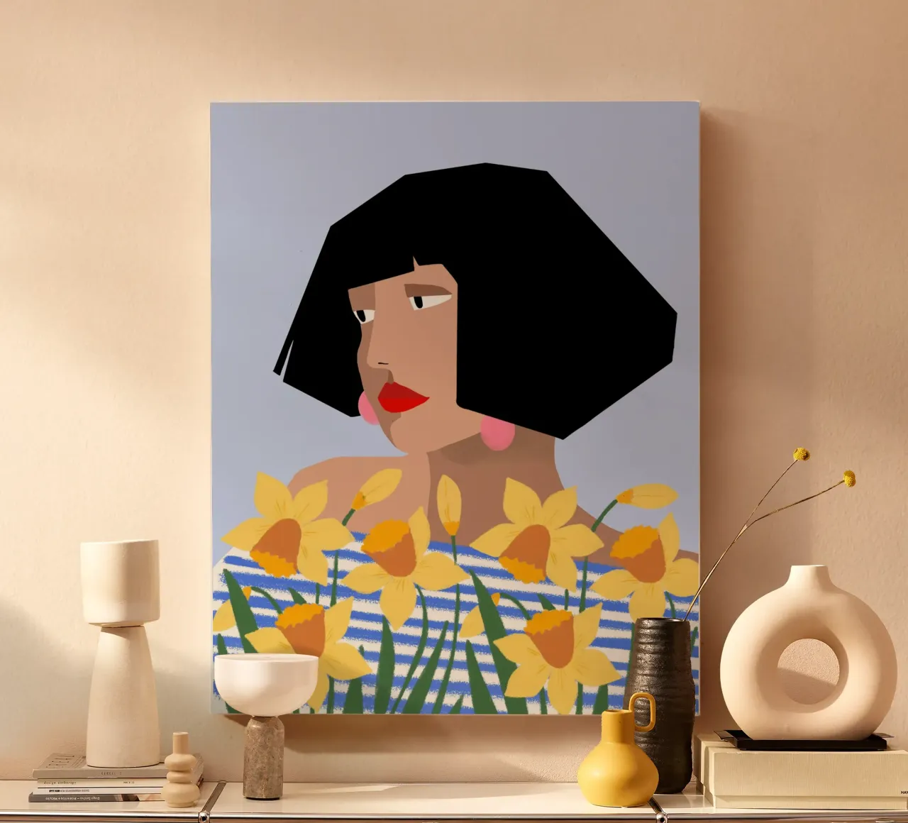 Girl with Daffodils tela con Cornice a cassetta da Isabel Junghans-Bichler