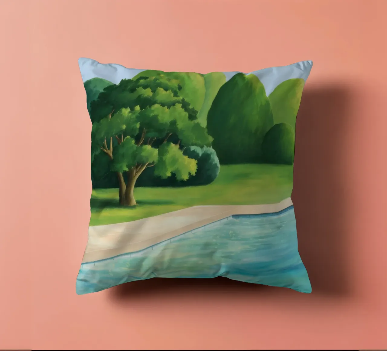 Emerald Poolside Serenity decorative cushion by Opal Strokes