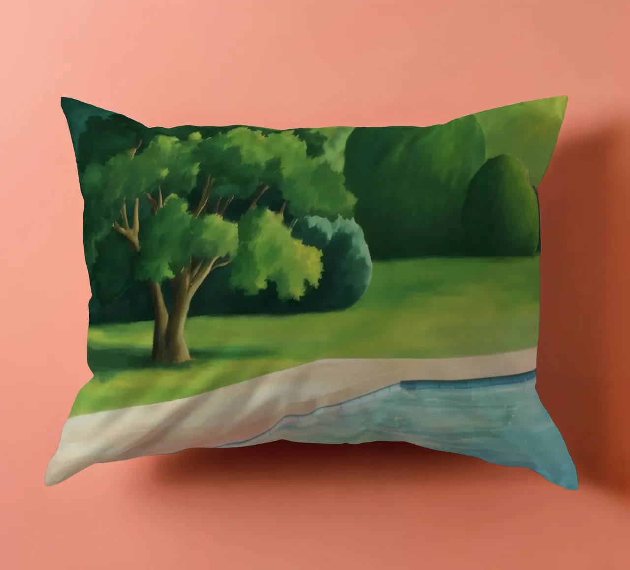 Emerald Poolside Serenity decorative cushion by Opal Strokes