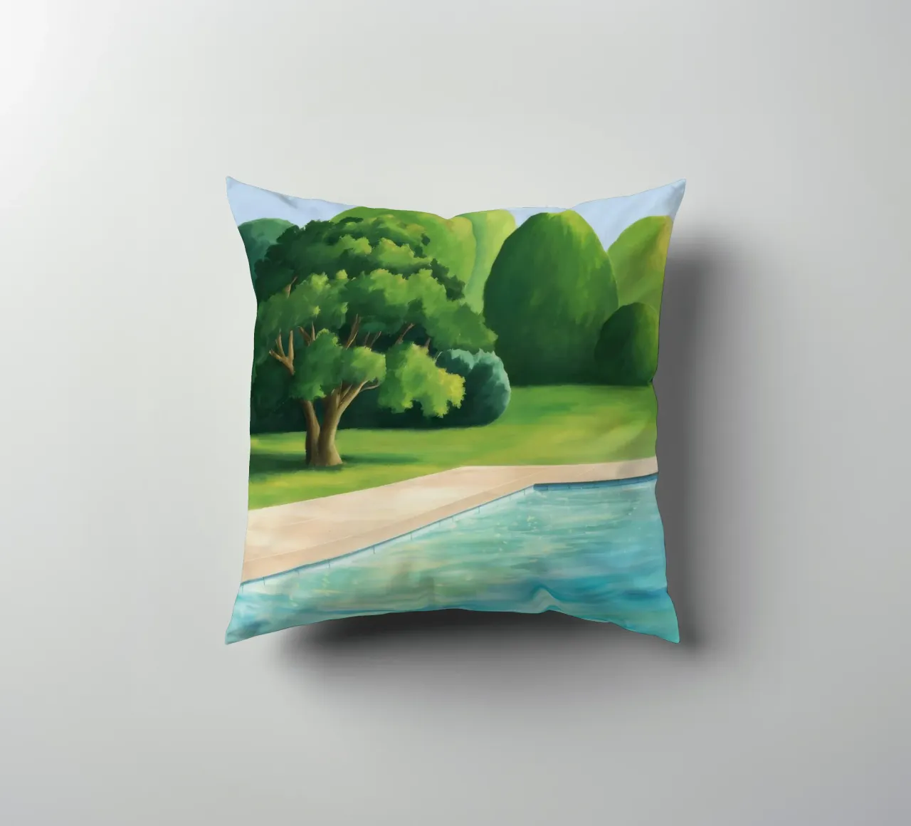 Emerald Poolside Serenity decorative cushion by Opal Strokes