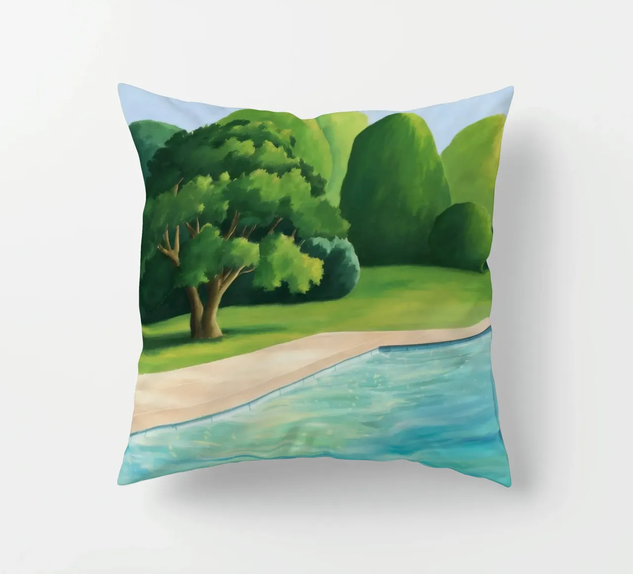 Emerald Poolside Serenity decorative cushion by Opal Strokes