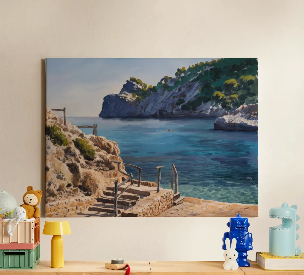 Toevluchtsoord Azure Cove canvas met Baklijst van Opal Strokes