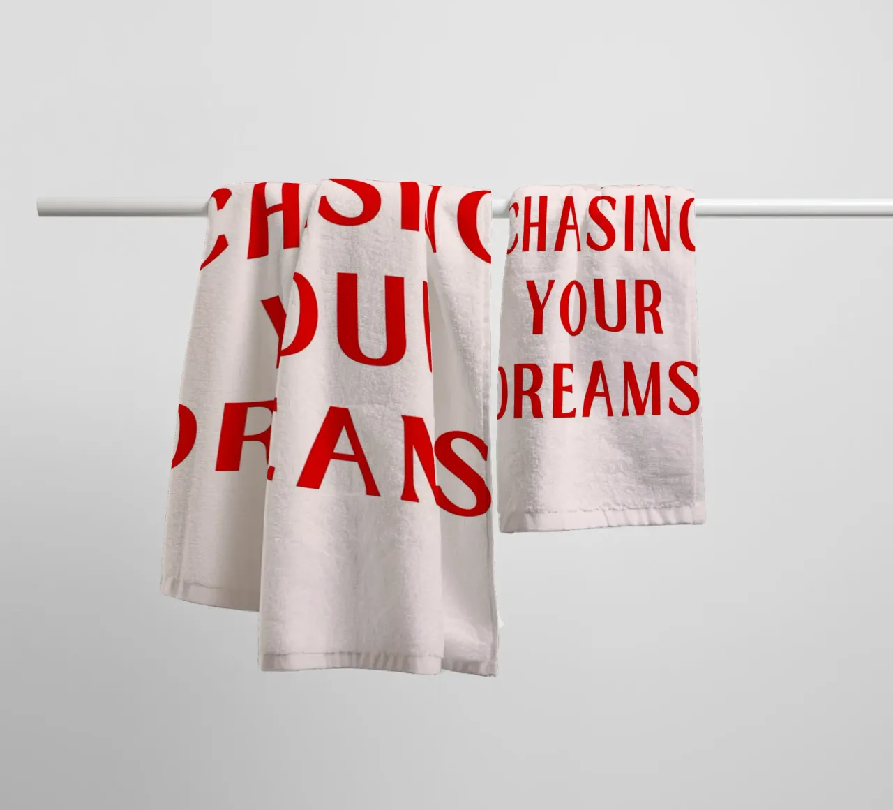 Motivational Red Quote Print – Keep Chasing Your Dreams towel by pdigitalprints