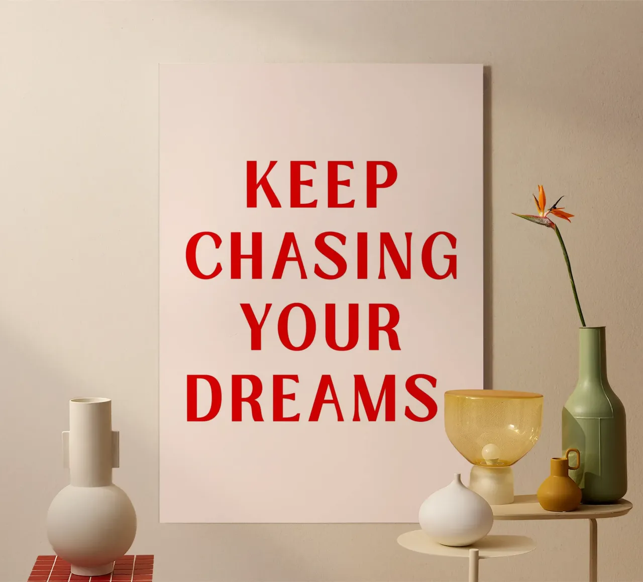 Motivational Red Quote Print – Keep Chasing Your Dreams acrylic glass by pdigitalprints