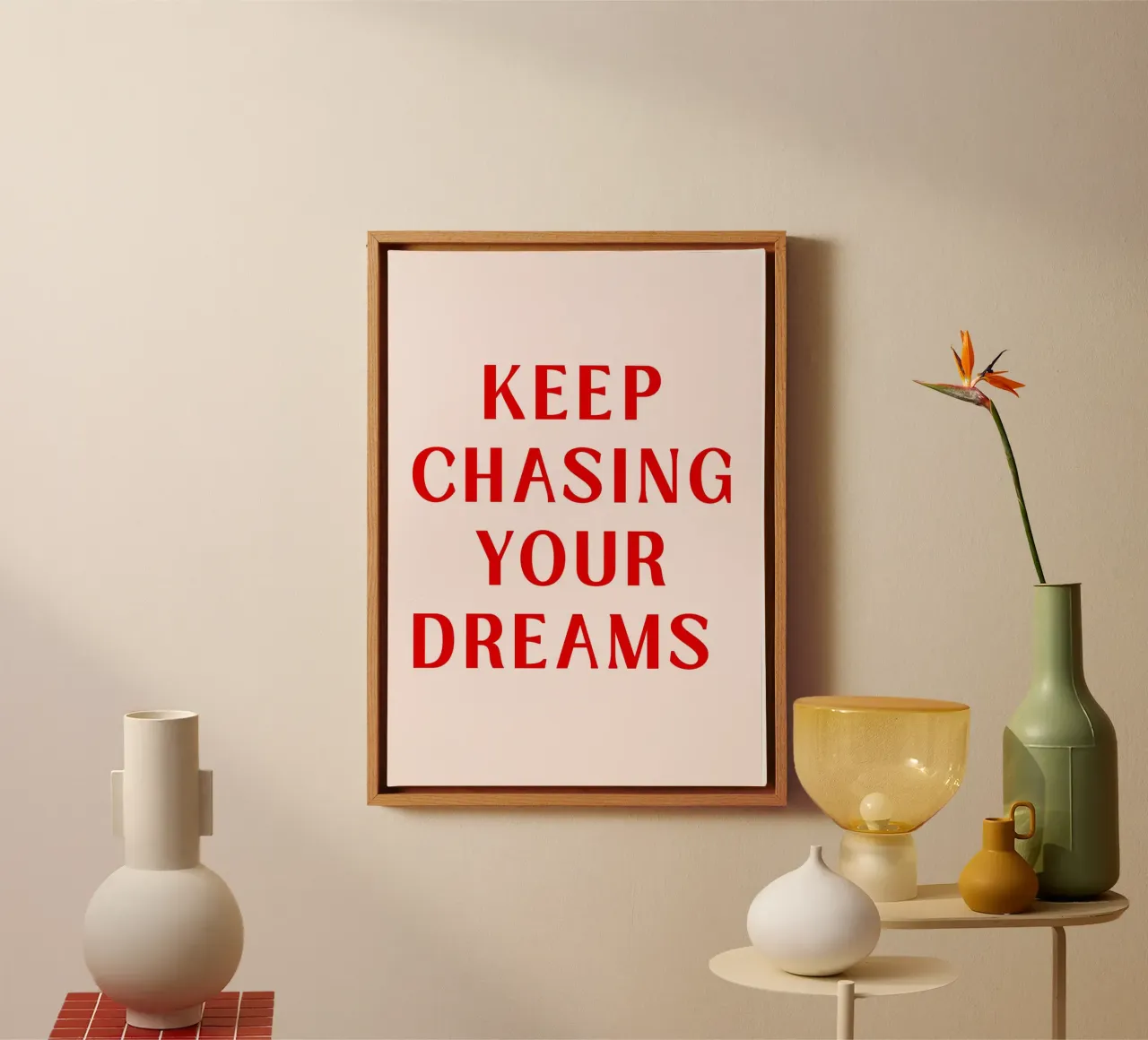 Motivational Red Quote Print – Keep Chasing Your Dreams canvas by pdigitalprints