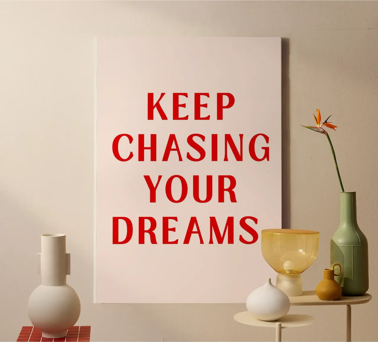 Motivational Red Quote Print – Keep Chasing Your Dreams canvas by pdigitalprints