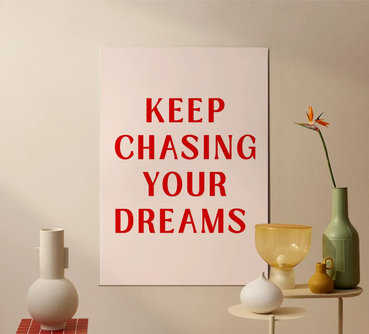 Motivational Red Quote Print – Keep Chasing Your Dreams hahnemühle by pdigitalprints