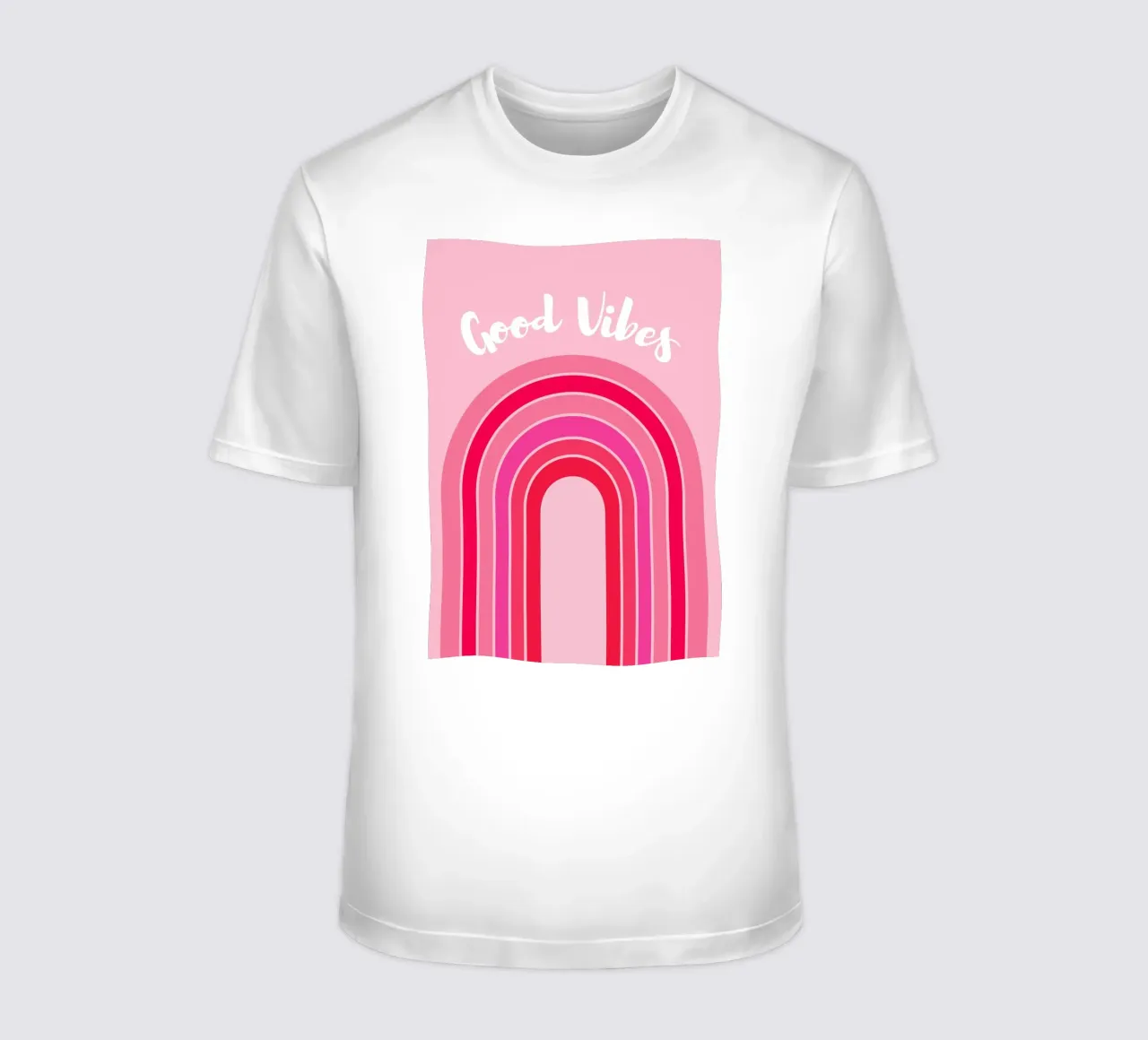 Good Vibes Rosa Grafica arcobaleno retrò con testo scritto a mano t-shirt da pdigitalprints