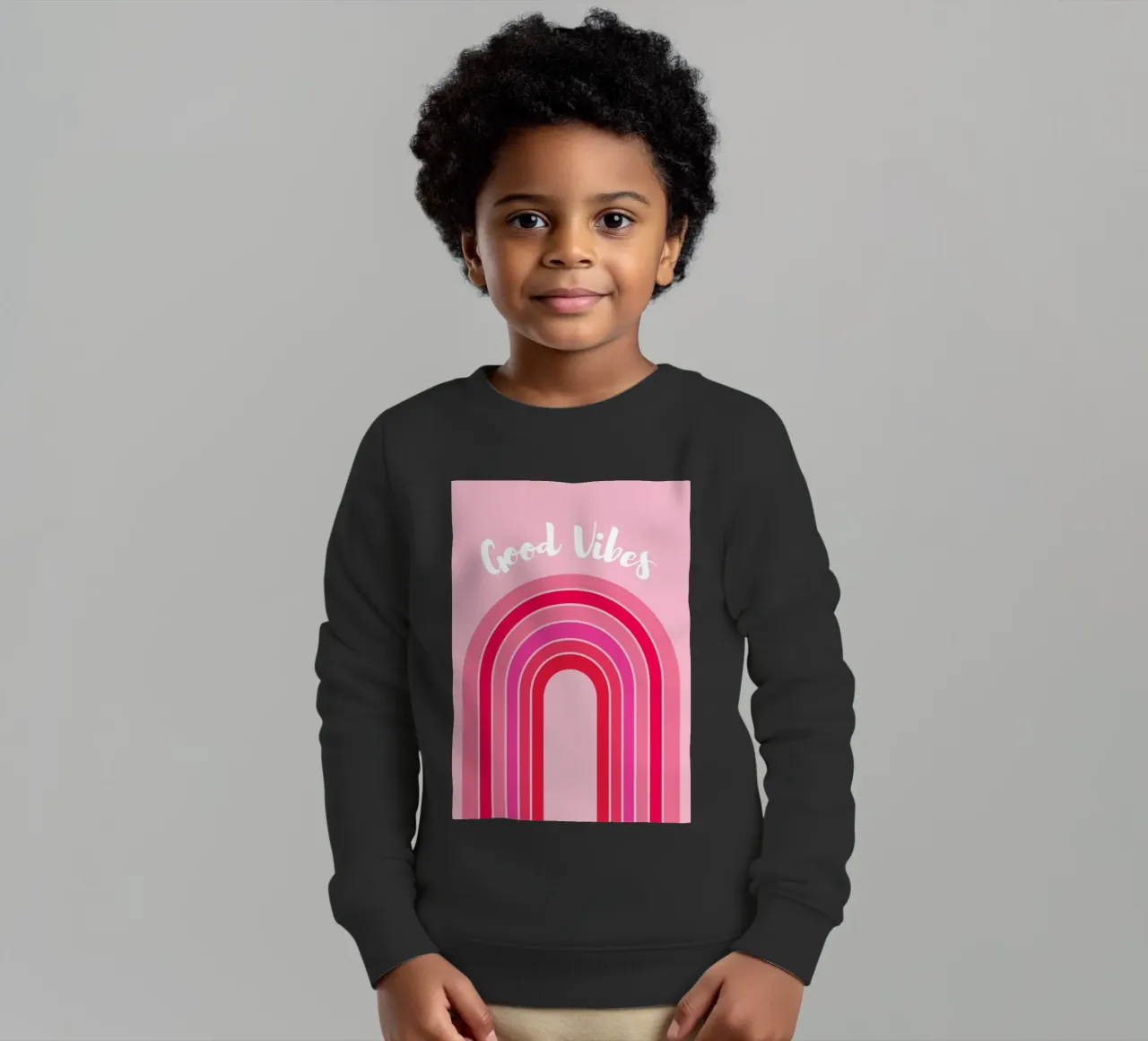 Good Vibes Rosa Grafica arcobaleno retrò con testo scritto a mano felpa bambino da pdigitalprints