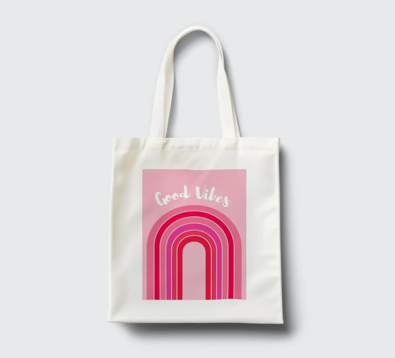 Good Vibes Rosa Grafica arcobaleno retrò con testo scritto a mano borsa in juta da pdigitalprints