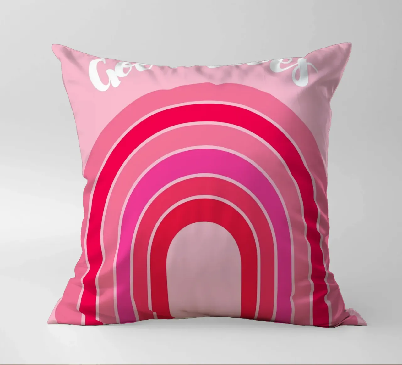 Good Vibes Rosa Grafica arcobaleno retrò con testo scritto a mano cuscino da pdigitalprints