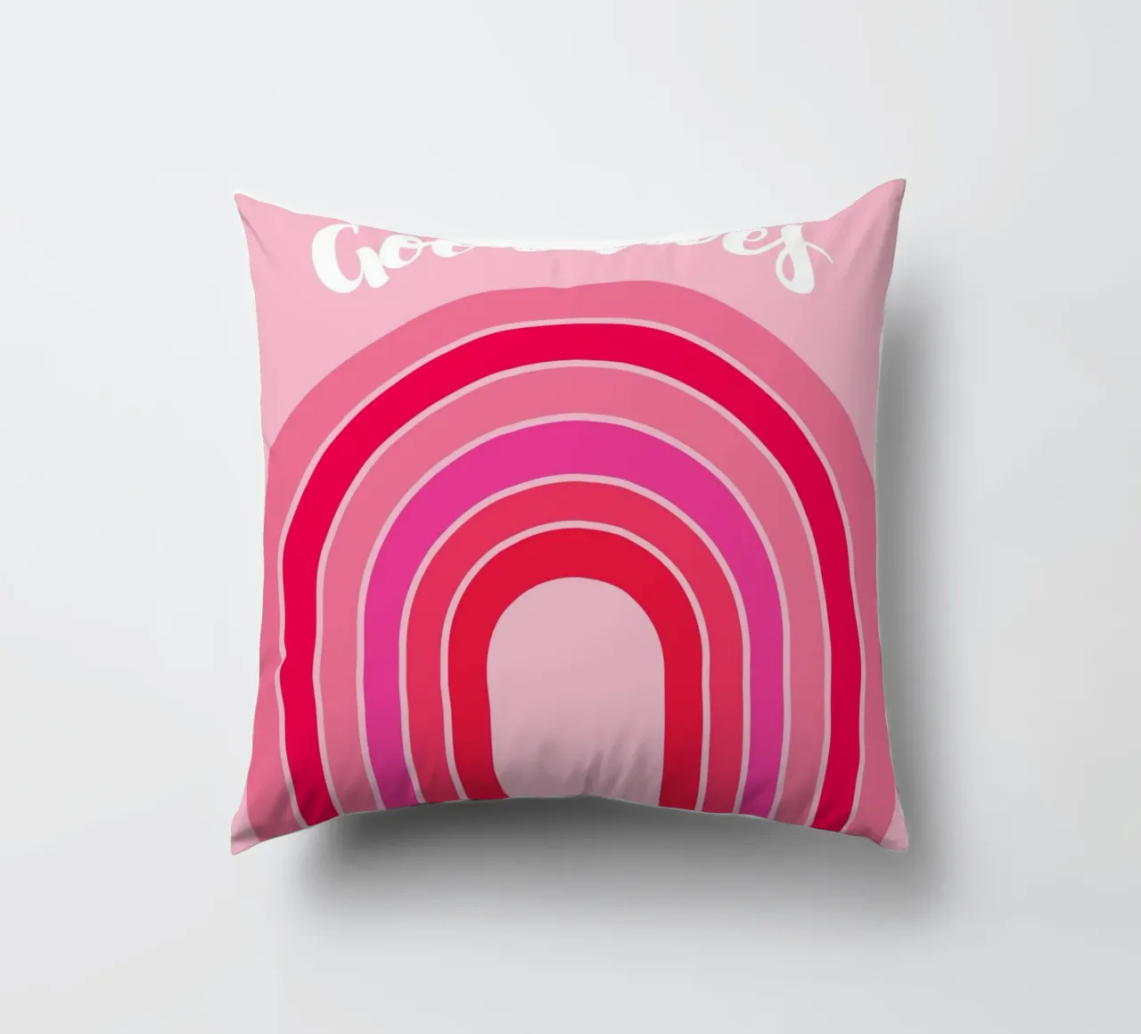 Good Vibes Rosa Grafica arcobaleno retrò con testo scritto a mano cuscino da pdigitalprints