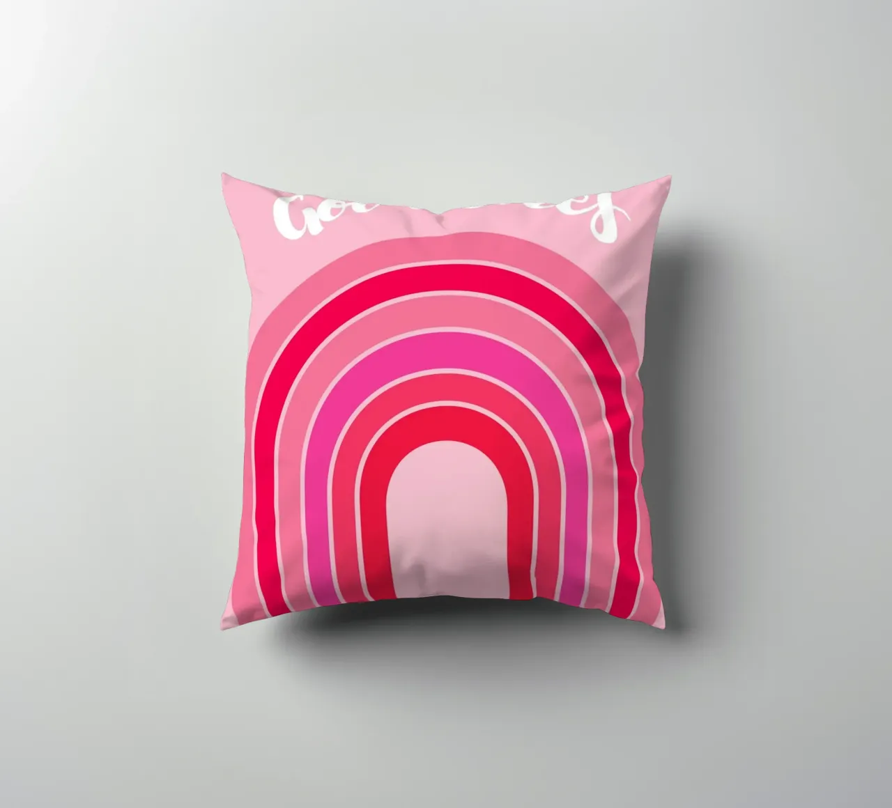 Good Vibes Rosa Grafica arcobaleno retrò con testo scritto a mano cuscino da pdigitalprints