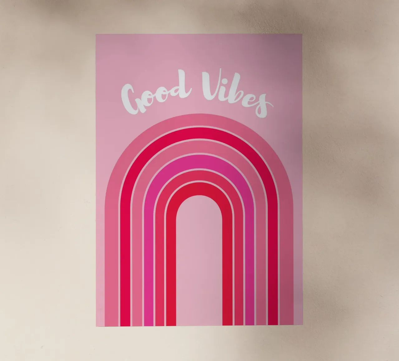 Good Vibes Rosa Grafica arcobaleno retrò con testo scritto a mano pellicola backlit da pdigitalprints